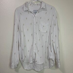 Rails Charli White Gold Electric Lightning Bolt Linen Blend Shirt Womens Medium